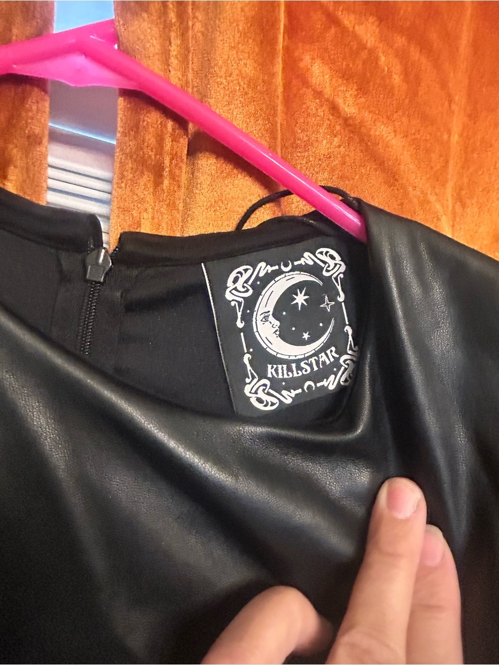 Killstar Black Velvet Midi Dress with Faux Leather Sailor Collar - Picture 3 of 3